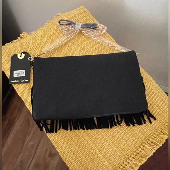 🔴NWT🔴 Moda Luxe Black Shoulder Bag with Fringe - Picture 2 of 12